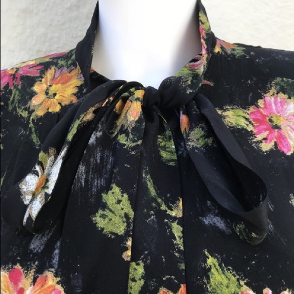 THE KOOPLES Silk Pussy Bow Secretary Tie Neck Firework Floral Mini Dress Mod - Picture 2 of 14